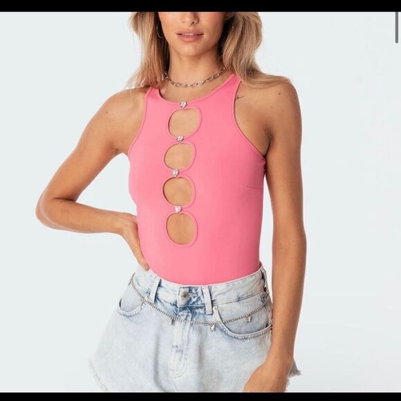 Edikted pink diamond hearts Barbie bodysuit ￼size M - Picture 2 of 7